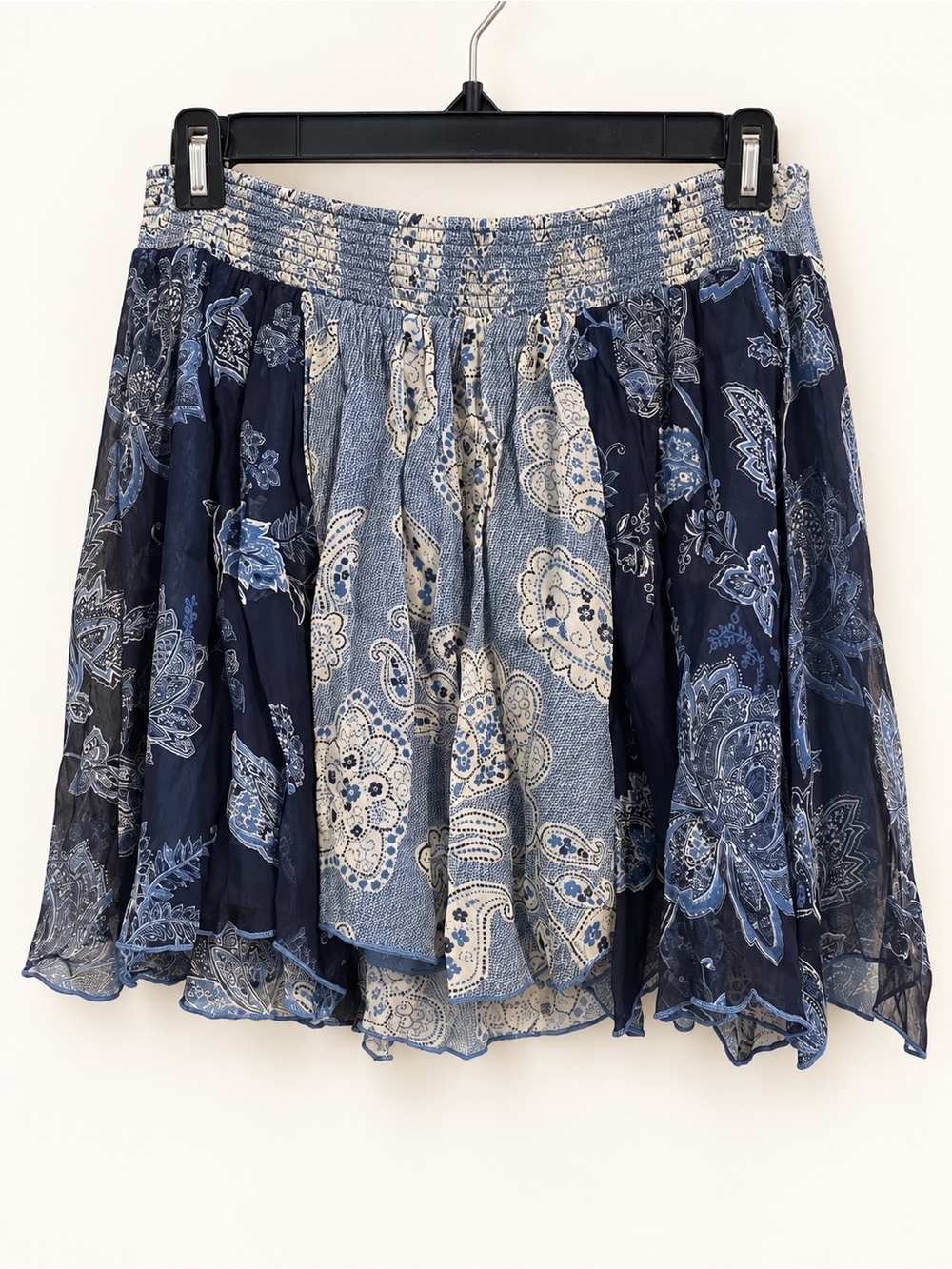 Free People Blue Paisley Mixed Print Mini Skirt Size Small NWT